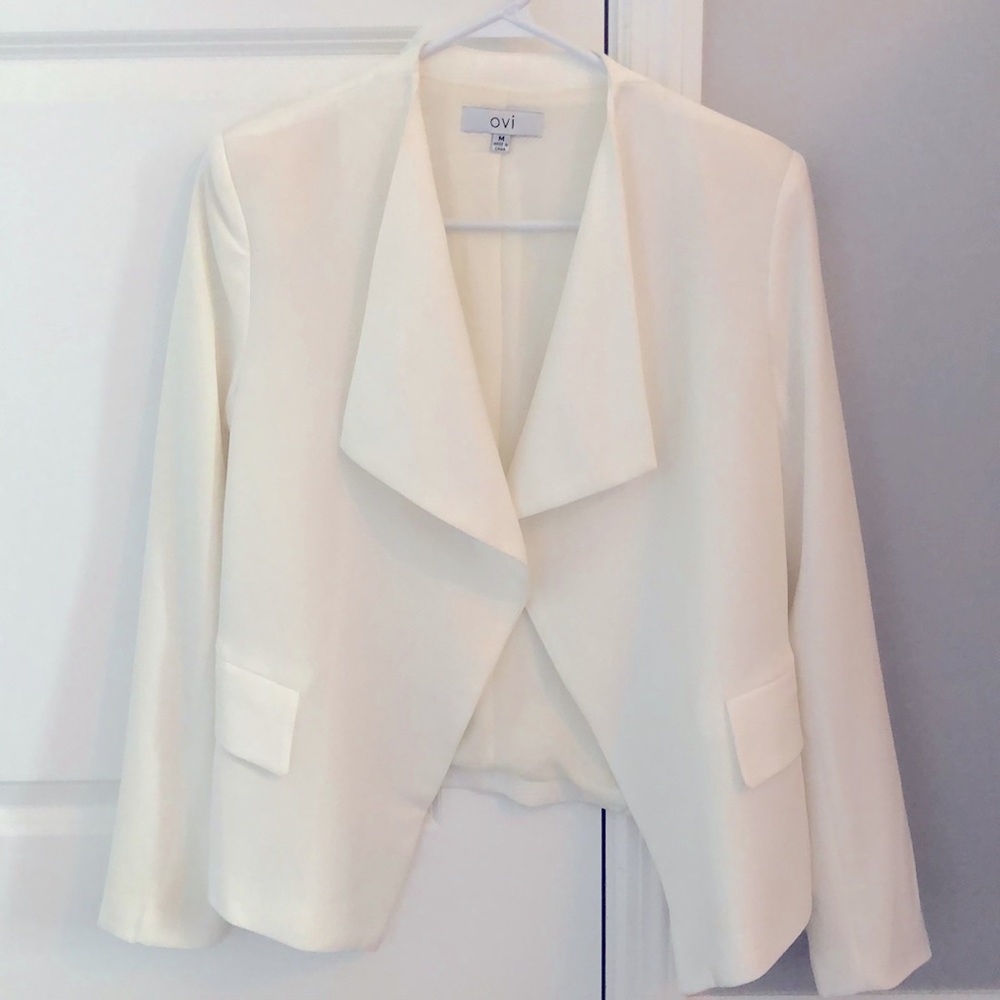 White drape front blazer